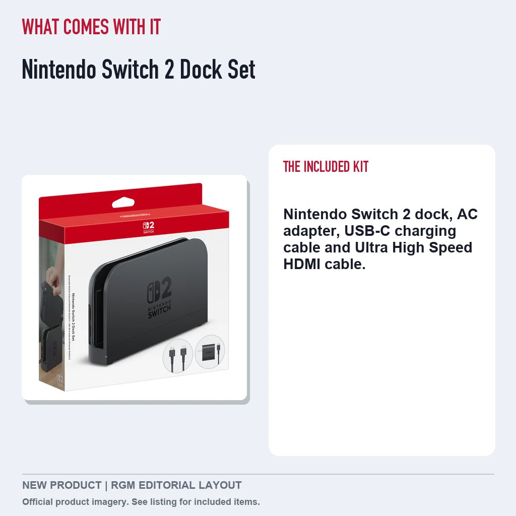 Nintendo Switch 2 Dock Set, included contents guide.