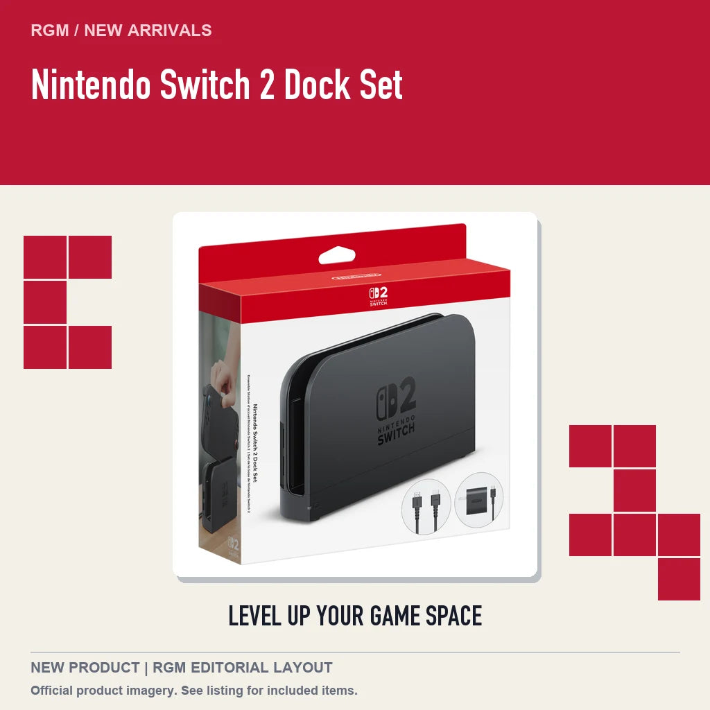 Nintendo Switch 2 Dock Set, retro pixel product showcase.