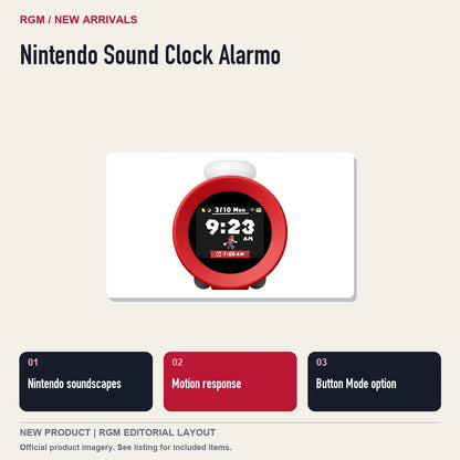 Nintendo Sound Clock Alarmo, three feature highlights.