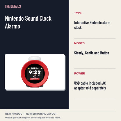 Nintendo Sound Clock Alarmo, specifications and product image.