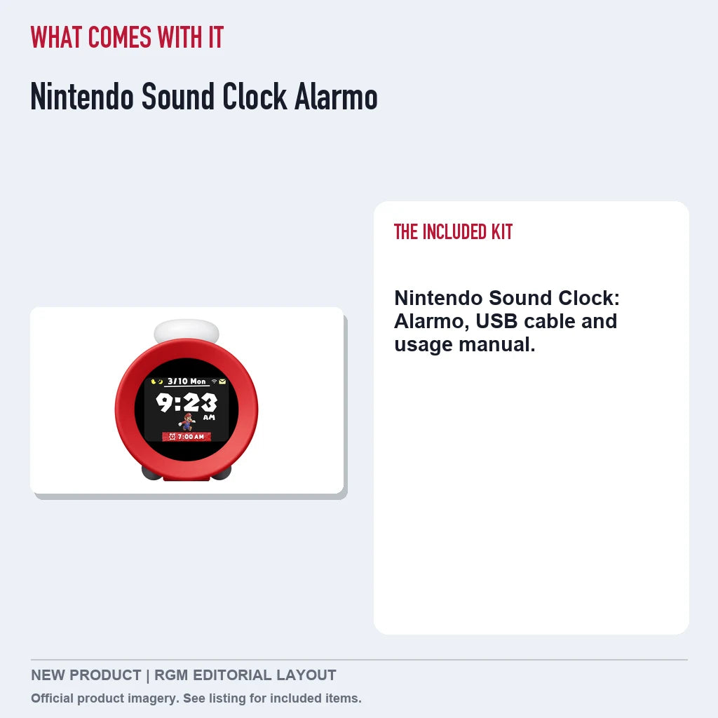 Nintendo Sound Clock Alarmo, included contents guide.