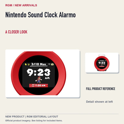Nintendo Sound Clock Alarmo, full product reference with detail crop.