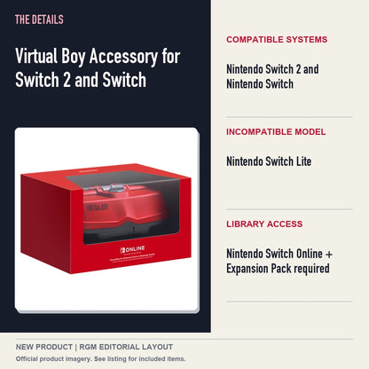 Virtual Boy Accessory for Switch 2 and Switch, specifications and product image.