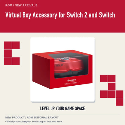 Virtual Boy Accessory for Switch 2 and Switch, retro pixel product showcase.