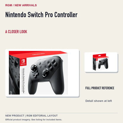 Nintendo Switch Pro Controller, full product reference with detail crop.
