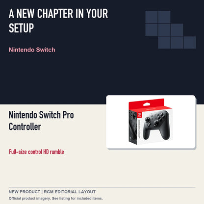 Nintendo Switch Pro Controller, editorial gaming setup layout.