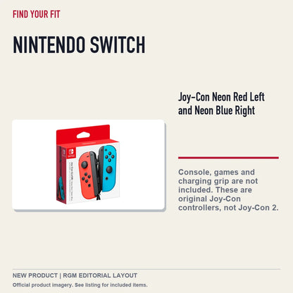 Joy-Con Neon Red Left and Neon Blue Right, platform and compatibility guide.