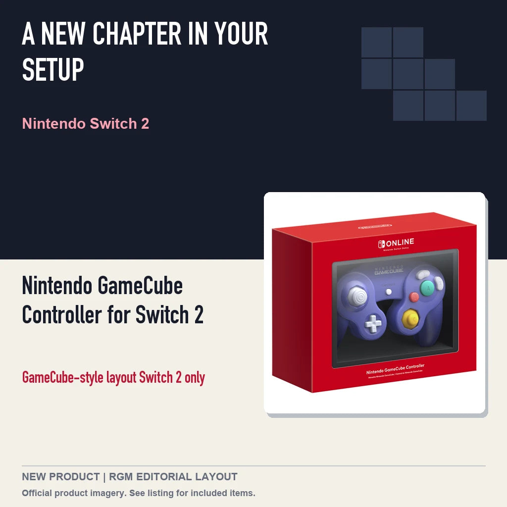 Nintendo GameCube Controller for Switch 2, editorial gaming setup layout.