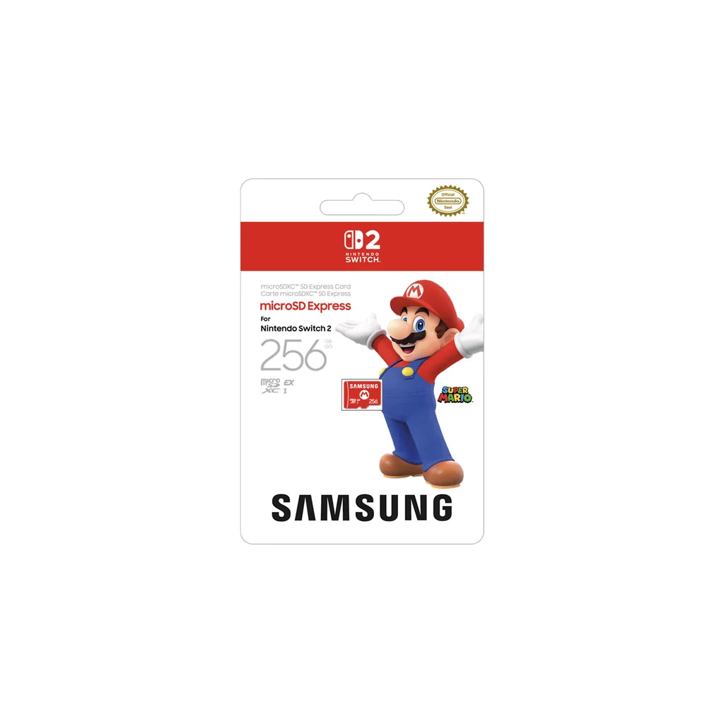 Samsung 256GB microSD Express for Switch 2, official product image on white.