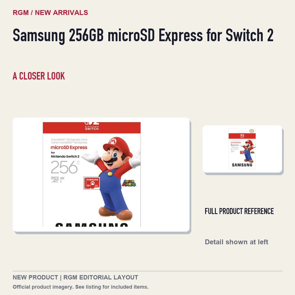 Samsung 256GB microSD Express for Switch 2, full product reference with detail crop.