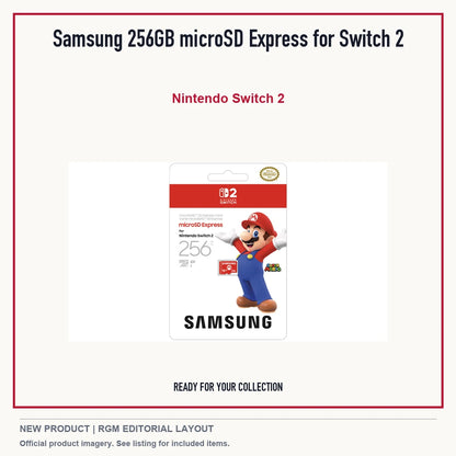 Samsung 256GB microSD Express for Switch 2, minimal product presentation.