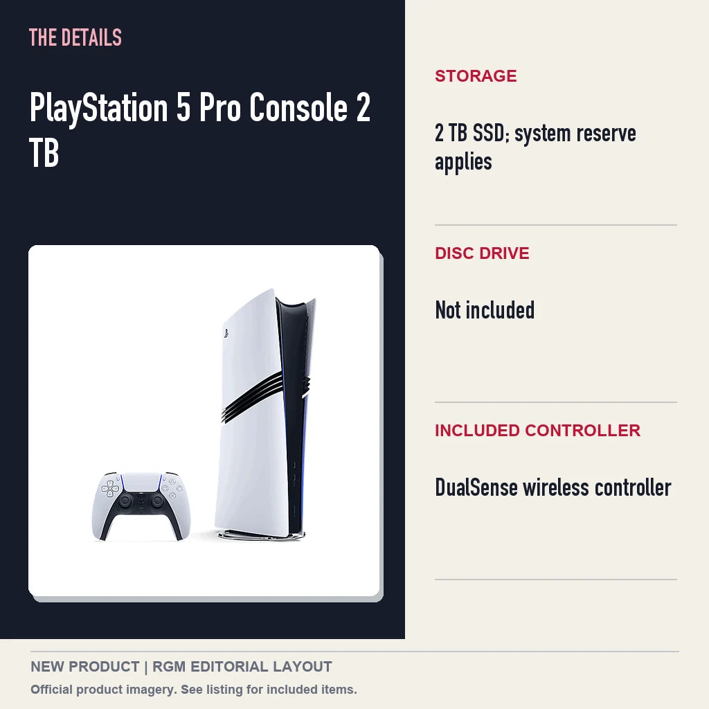 PlayStation 5 Pro Console 2 TB, specifications and product image.