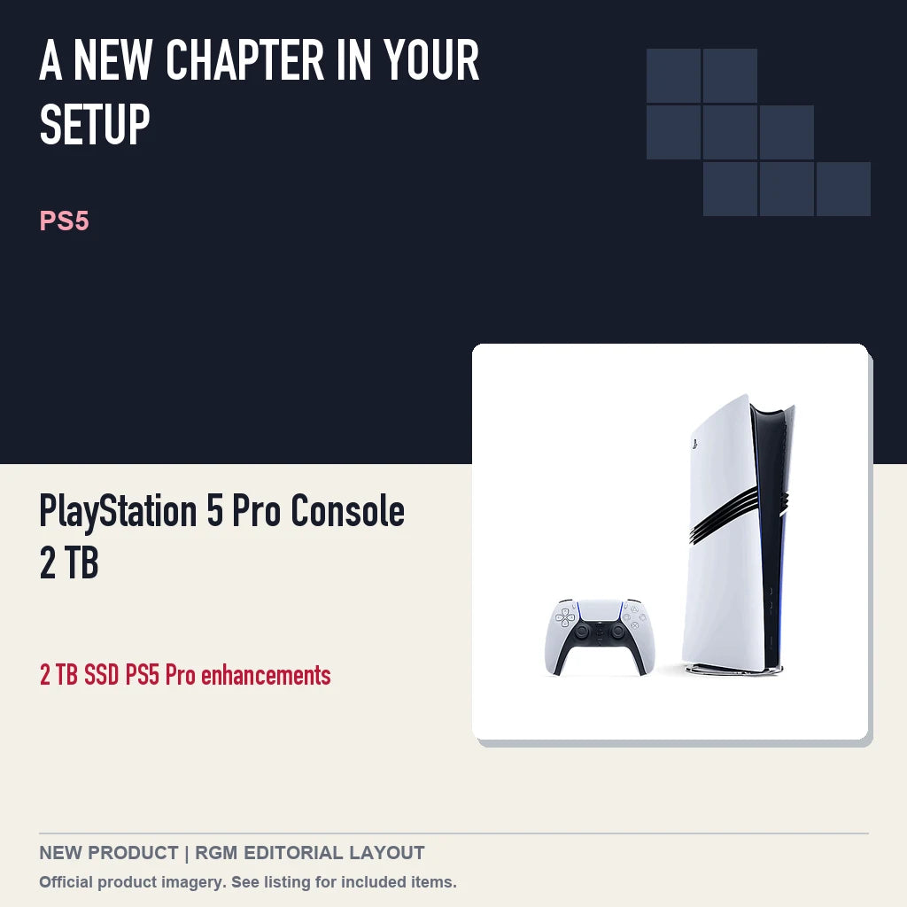 PlayStation 5 Pro Console 2 TB, editorial gaming setup layout.