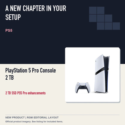PlayStation 5 Pro Console 2 TB, editorial gaming setup layout.