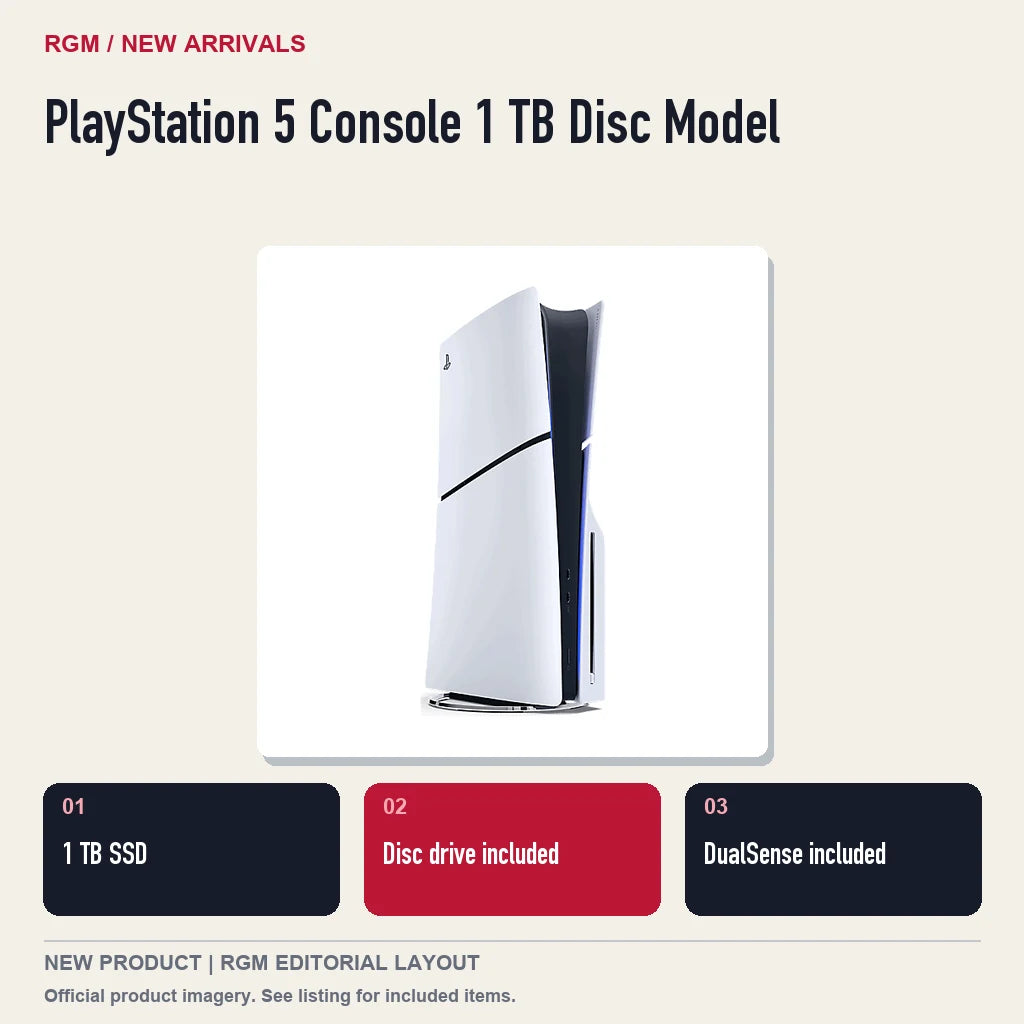 PlayStation 5 Console 1 TB Disc Model, three feature highlights.