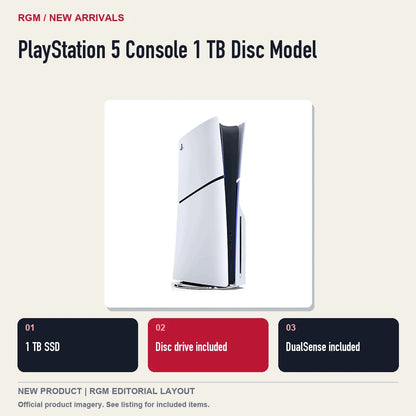 PlayStation 5 Console 1 TB Disc Model, three feature highlights.