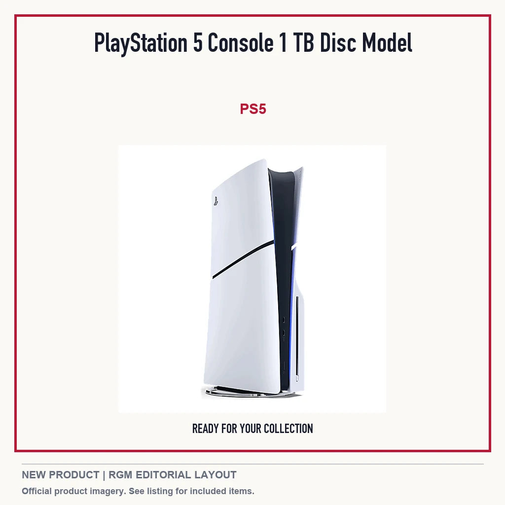 PlayStation 5 Console 1 TB Disc Model, minimal product presentation.