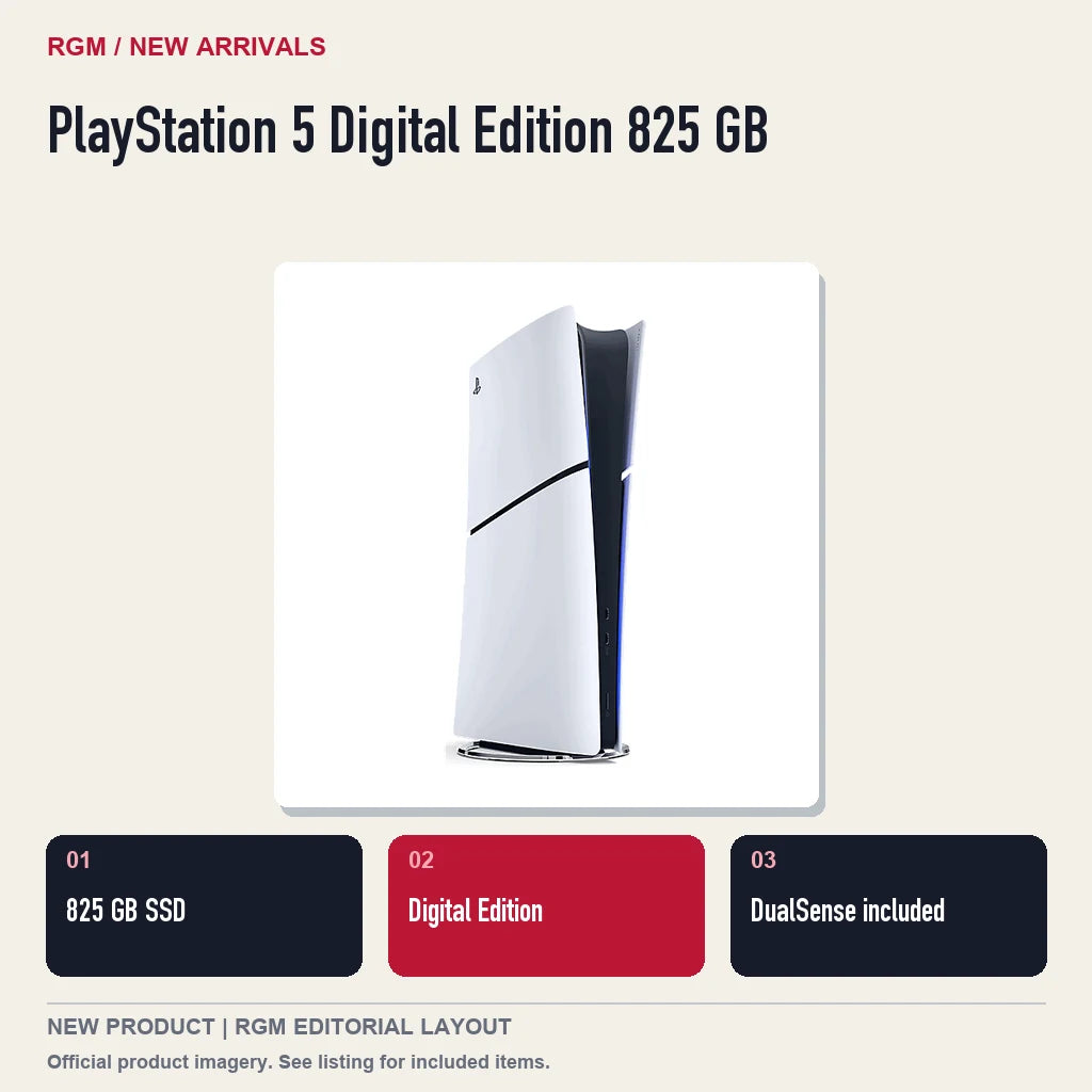 PlayStation 5 Digital Edition 825 GB, three feature highlights.