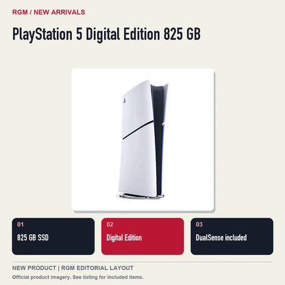 PlayStation 5 Digital Edition 825 GB, three feature highlights.