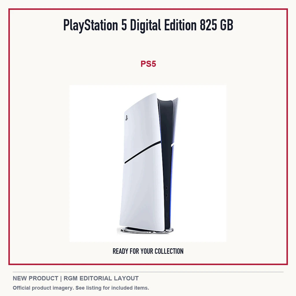 PlayStation 5 Digital Edition 825 GB, minimal product presentation.
