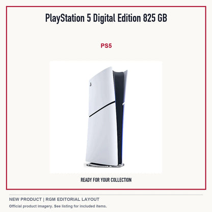 PlayStation 5 Digital Edition 825 GB, minimal product presentation.