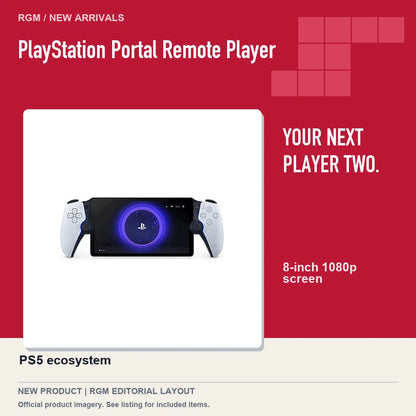 PlayStation Portal Remote Player, red editorial product layout.