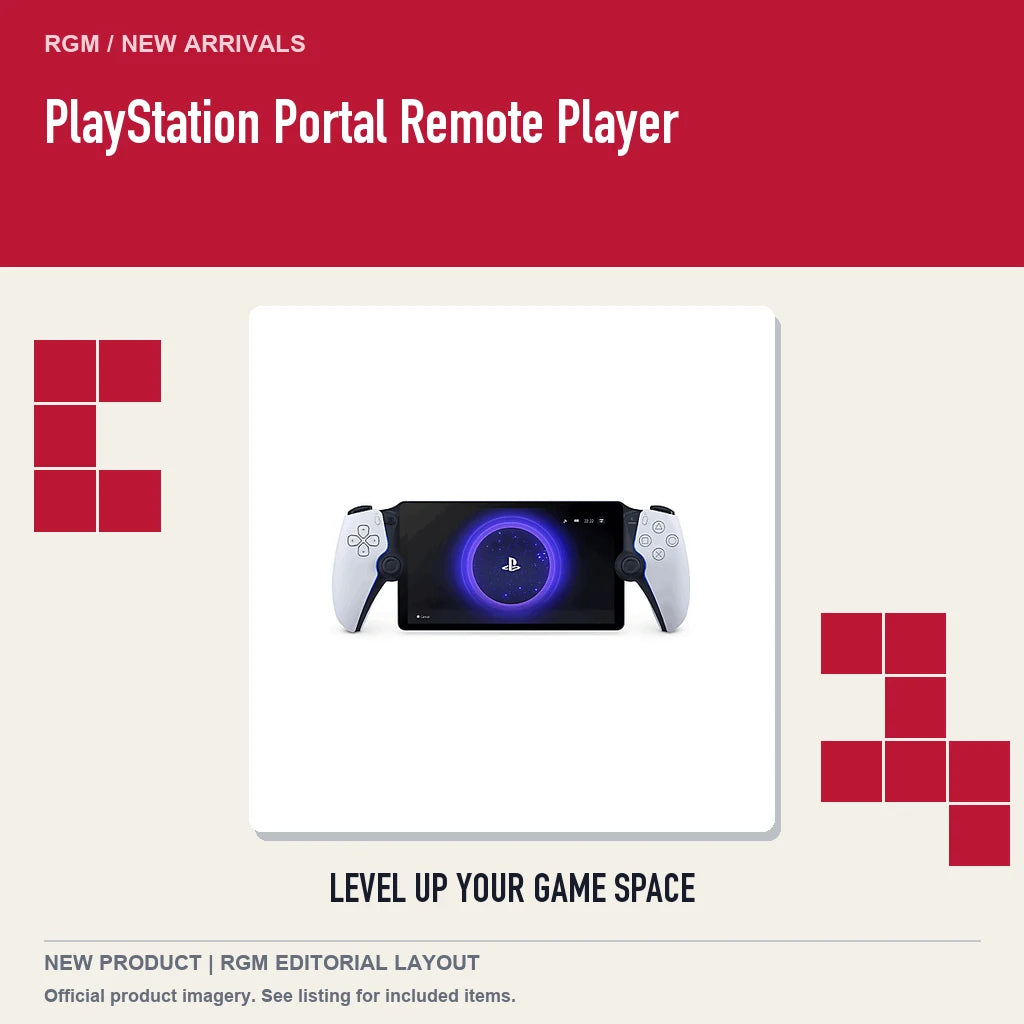 PlayStation Portal Remote Player, retro pixel product showcase.