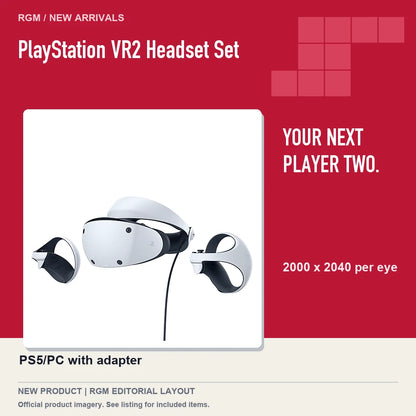 PlayStation VR2 Headset Set, red editorial product layout.