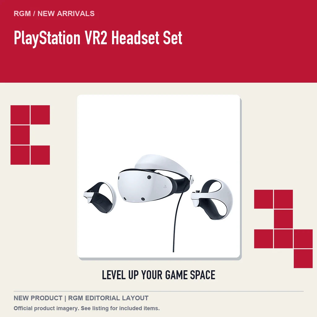 PlayStation VR2 Headset Set, retro pixel product showcase.