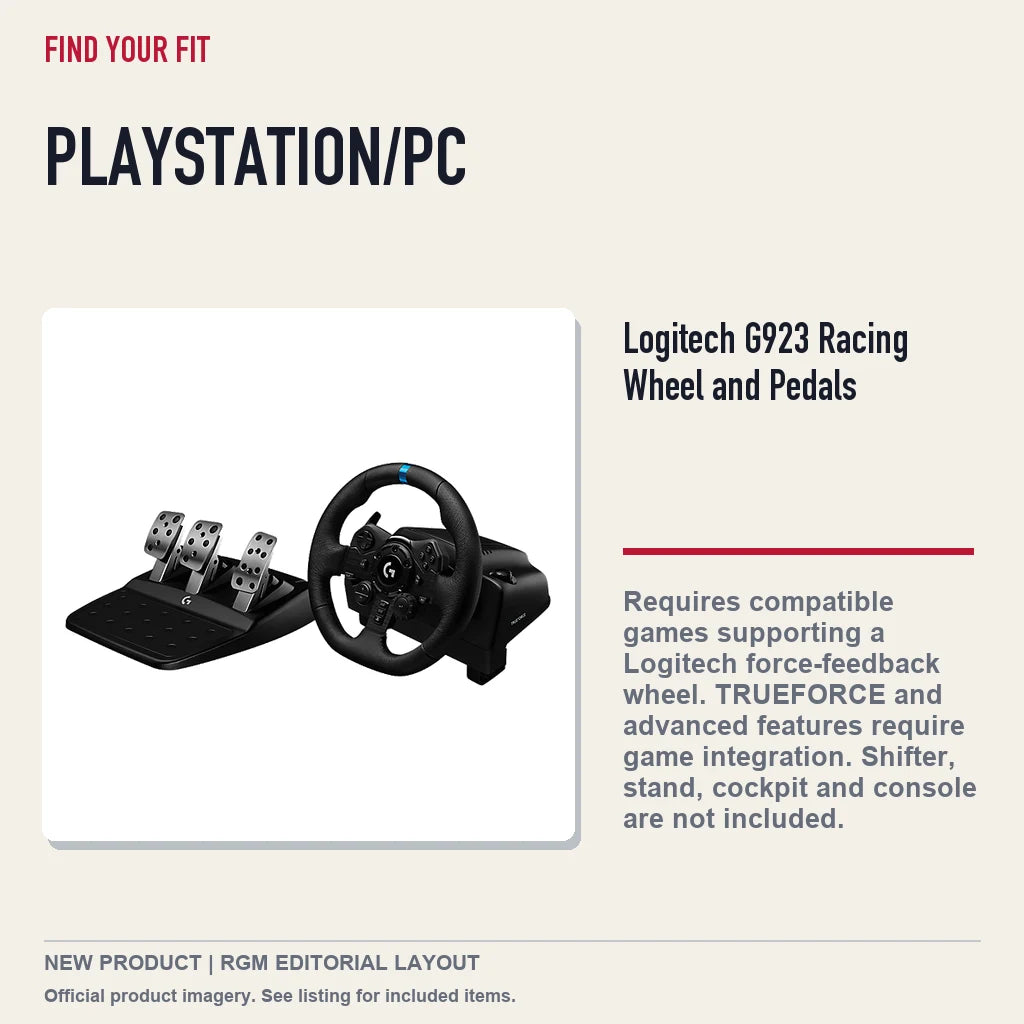 Logitech G923 Racing Wheel and Pedals, platform and compatibility guide.