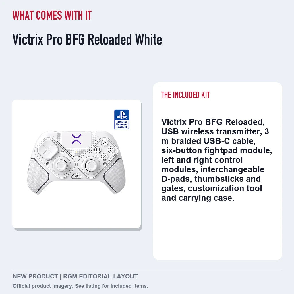 Victrix Pro BFG Reloaded White, included contents guide.