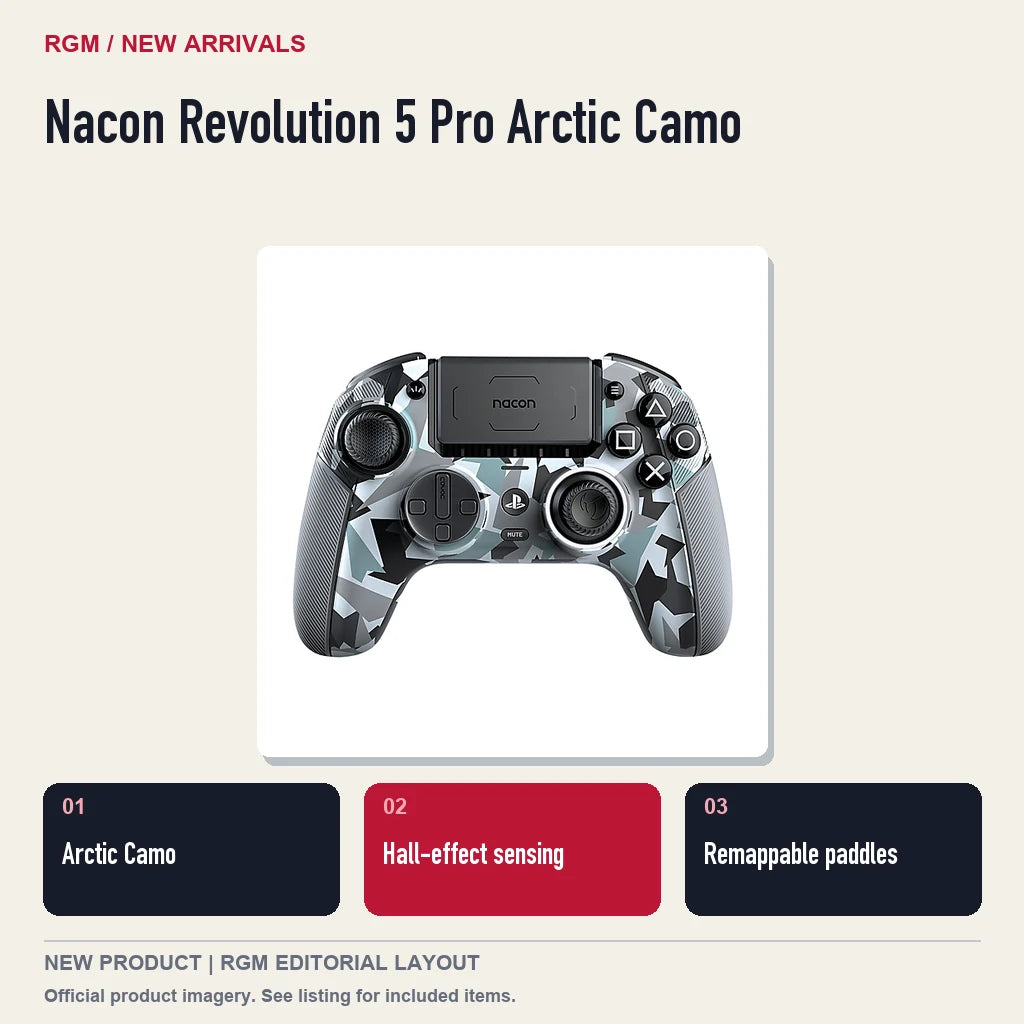 Nacon Revolution 5 Pro Arctic Camo, three feature highlights.