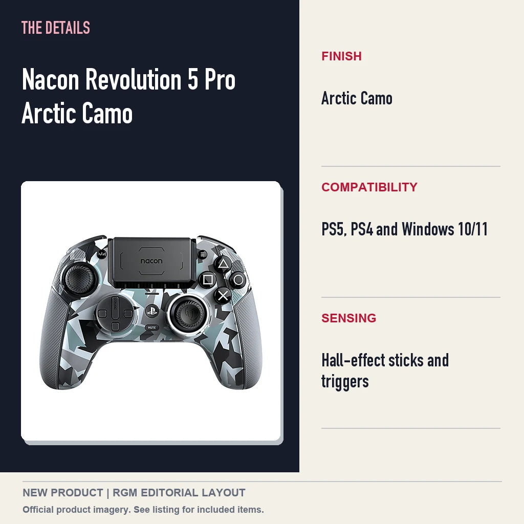 Nacon Revolution 5 Pro Arctic Camo, specifications and product image.