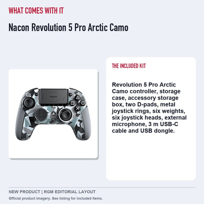 Nacon Revolution 5 Pro Arctic Camo, included contents guide.
