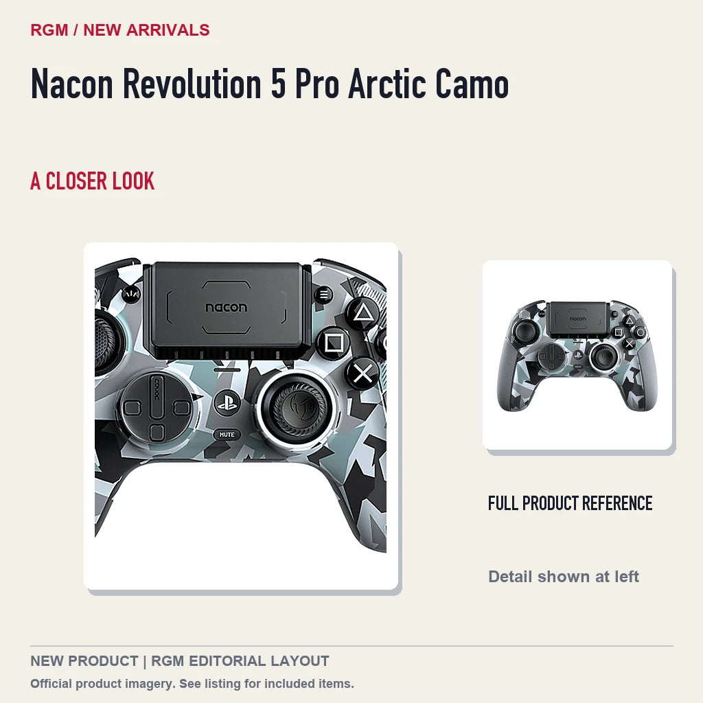 Nacon Revolution 5 Pro Arctic Camo, full product reference with detail crop.