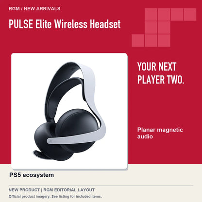 PULSE Elite Wireless Headset, red editorial product layout.