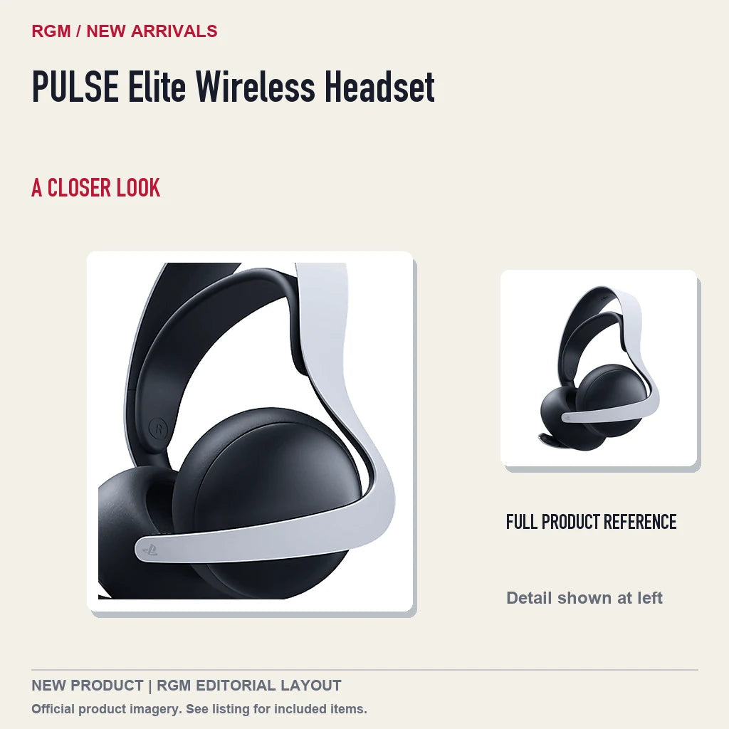 PULSE Elite Wireless Headset, full product reference with detail crop.