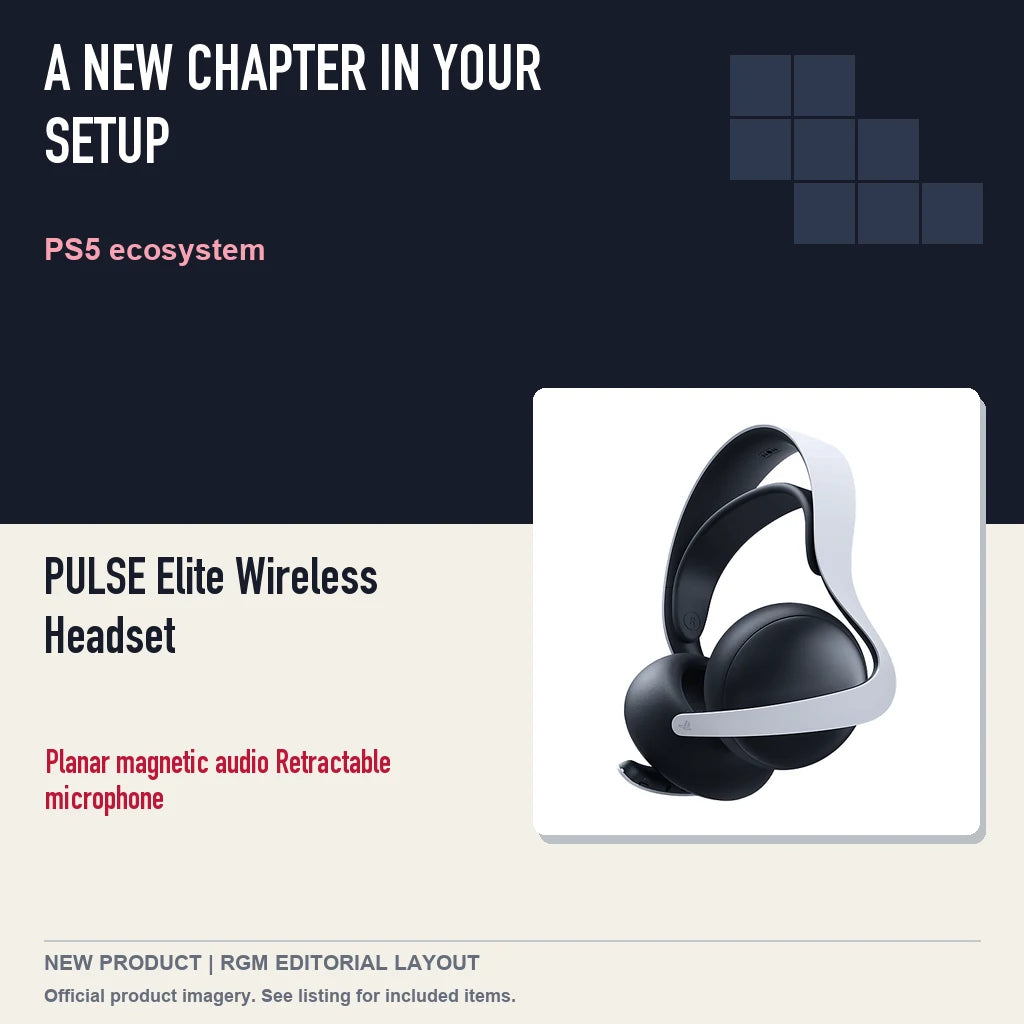 PULSE Elite Wireless Headset, editorial gaming setup layout.