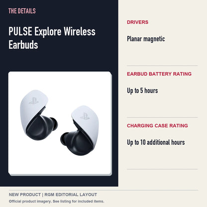 PULSE Explore Wireless Earbuds, specifications and product image.