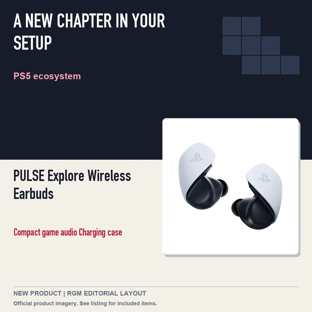 PULSE Explore Wireless Earbuds, editorial gaming setup layout.