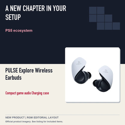 PULSE Explore Wireless Earbuds, editorial gaming setup layout.