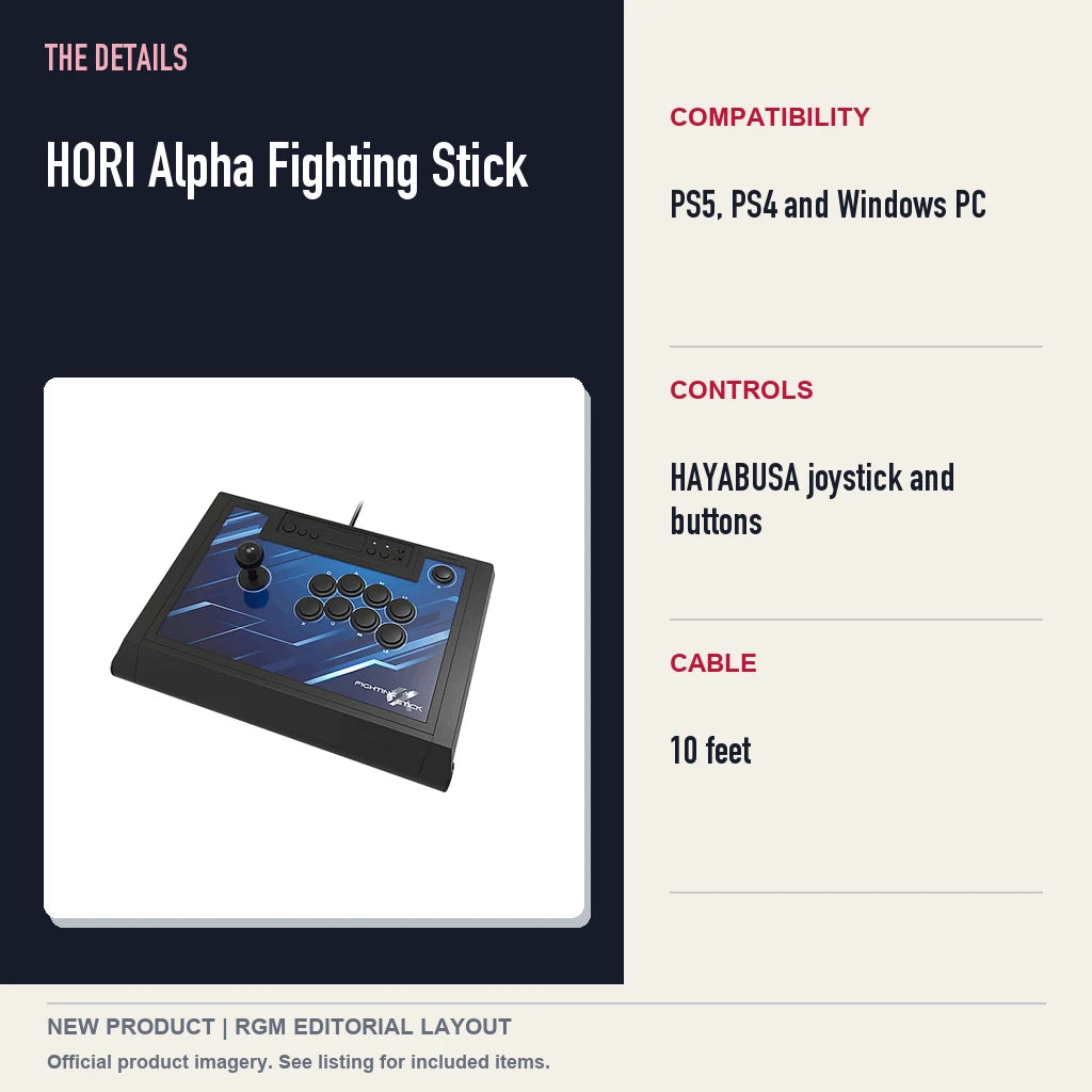 HORI Alpha Fighting Stick, specifications and product image.
