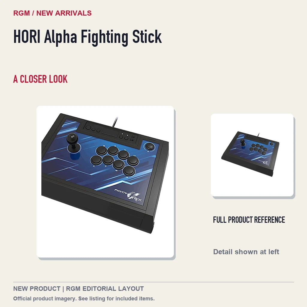 HORI Alpha Fighting Stick, full product reference with detail crop.