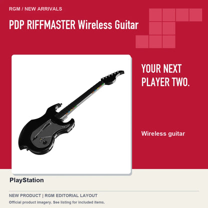 PDP RIFFMASTER Wireless Guitar, red editorial product layout.