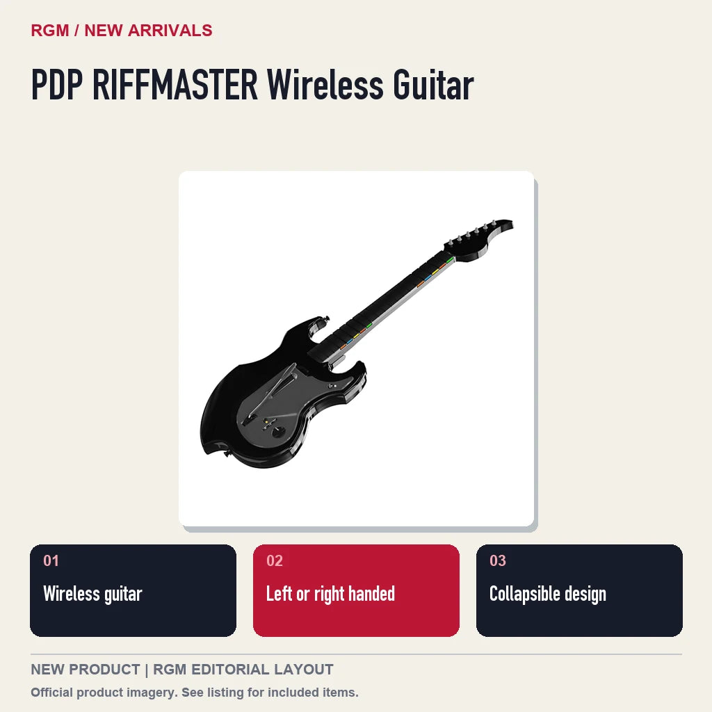 PDP RIFFMASTER Wireless Guitar, three feature highlights.