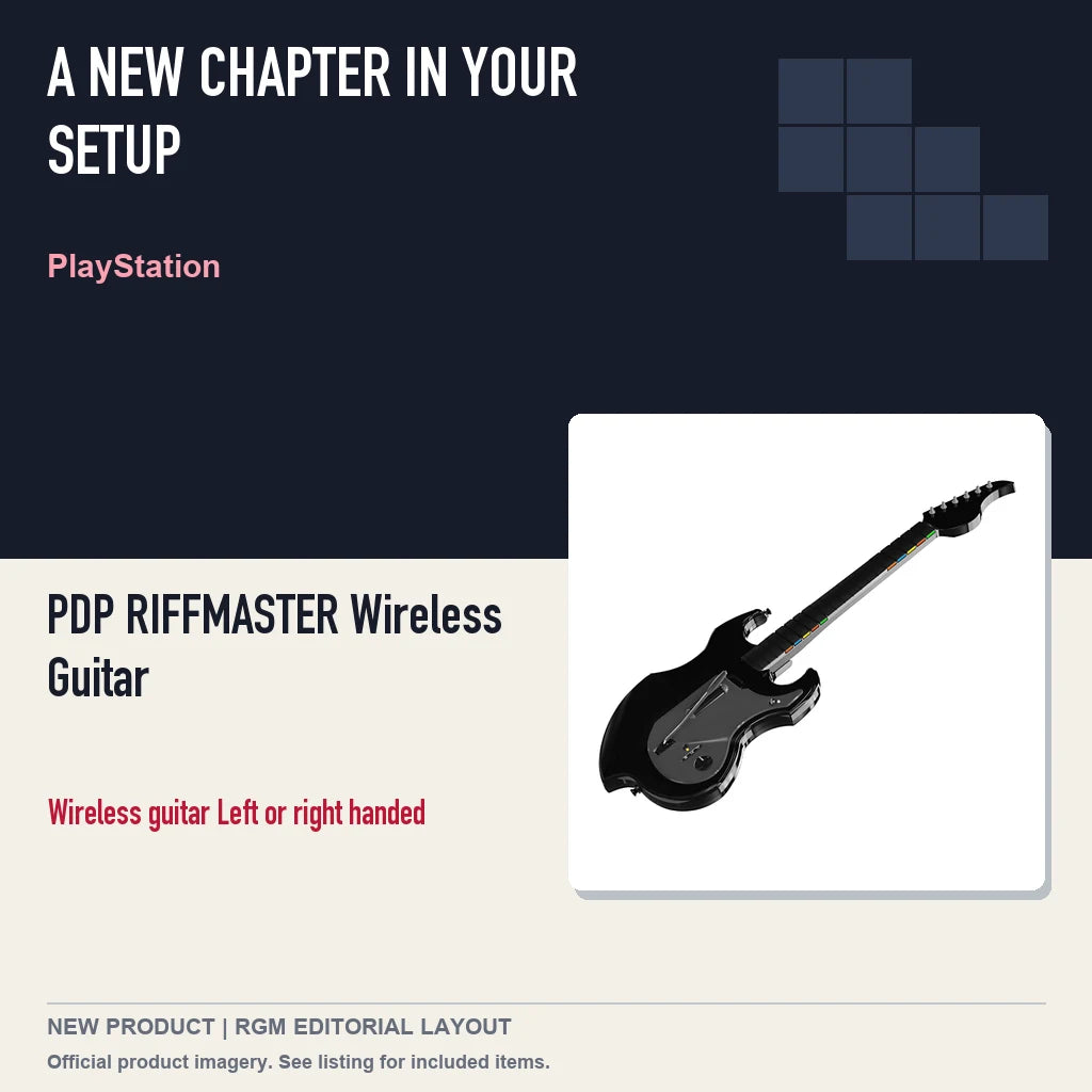 PDP RIFFMASTER Wireless Guitar, editorial gaming setup layout.