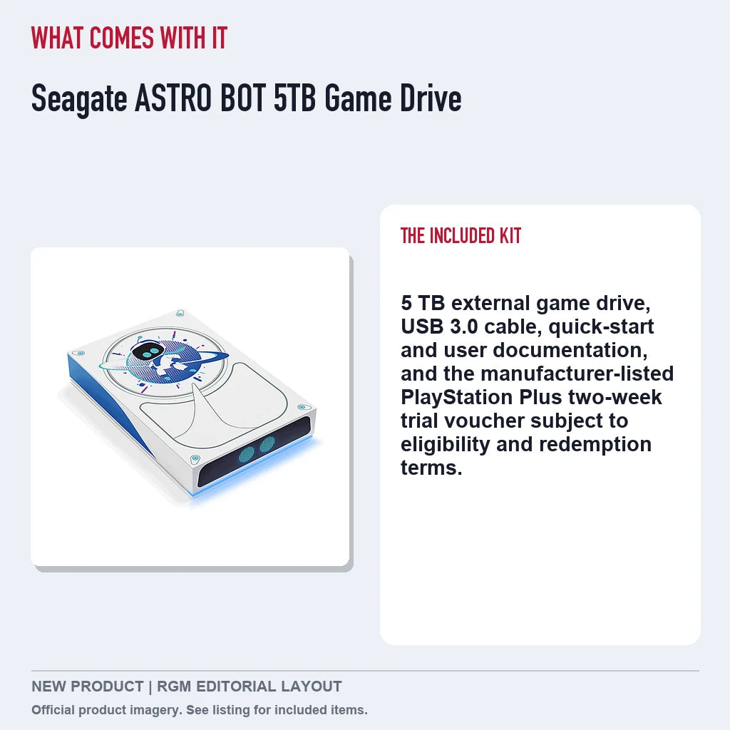 Seagate ASTRO BOT 5TB Game Drive, included contents guide.