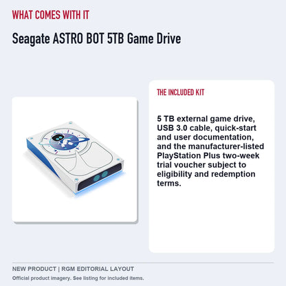 Seagate ASTRO BOT 5TB Game Drive, included contents guide.