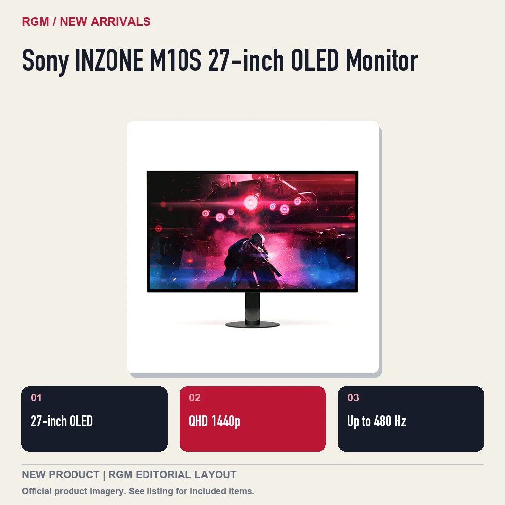Sony INZONE M10S 27-inch OLED Monitor, three feature highlights.