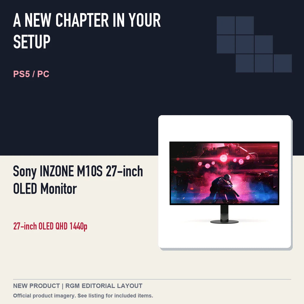 Sony INZONE M10S 27-inch OLED Monitor, editorial gaming setup layout.